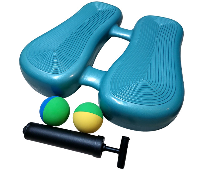 Балансировочная подушка-степпер голубая с 2-мя кинезио мячиками (комплект)
